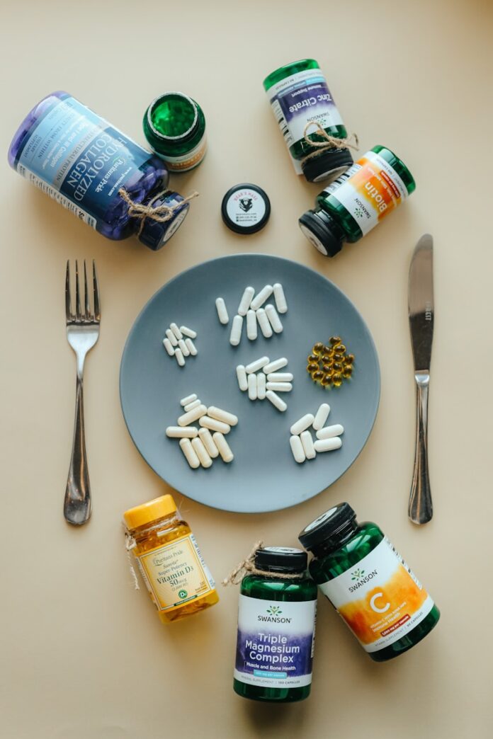 a plate of food and drinks